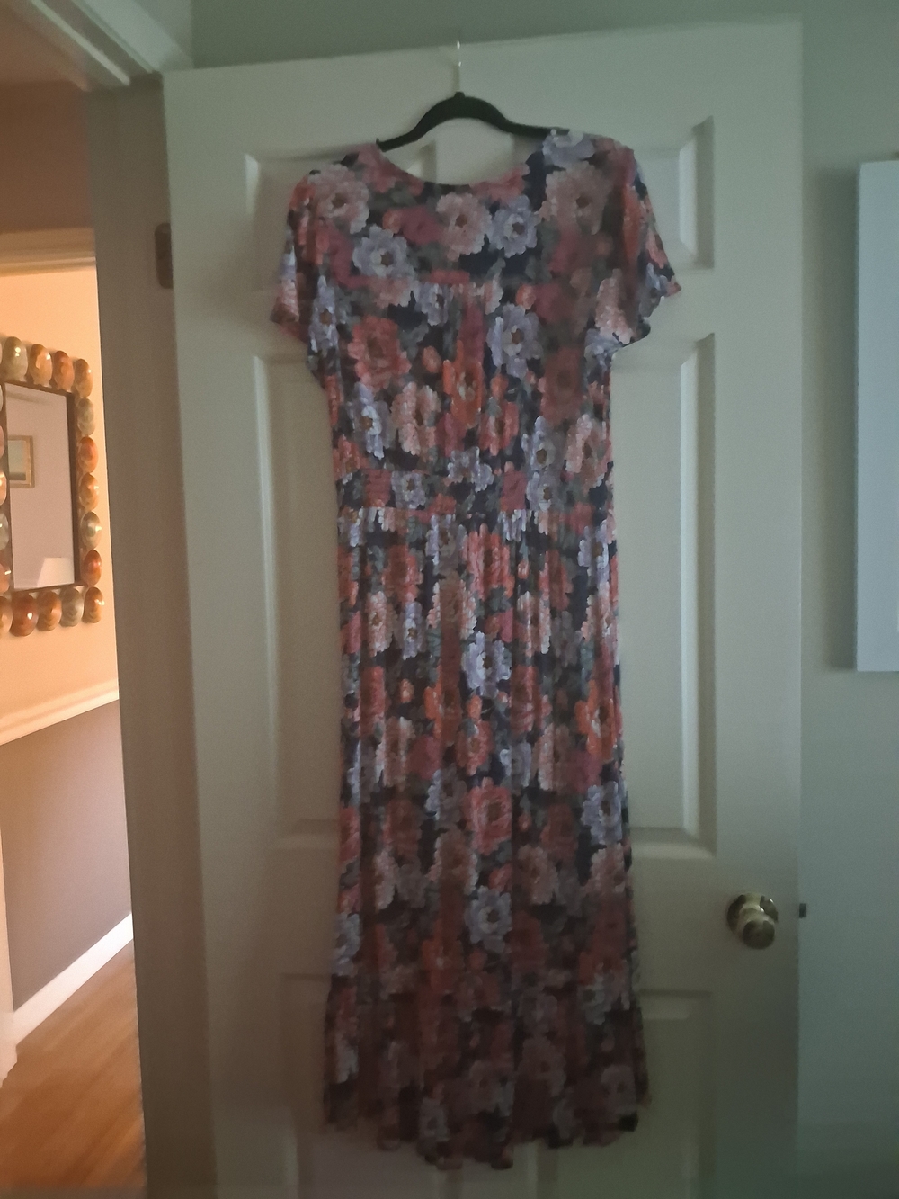Knox Rose Navy Floral High-Low Maxi Dress with Coral Accents